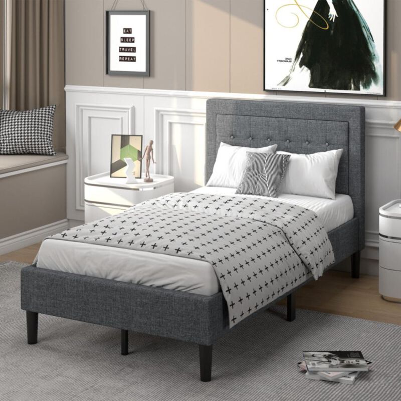 Hivvago Twin Size Upholstered Bed Frame with Button Tufted Headboard