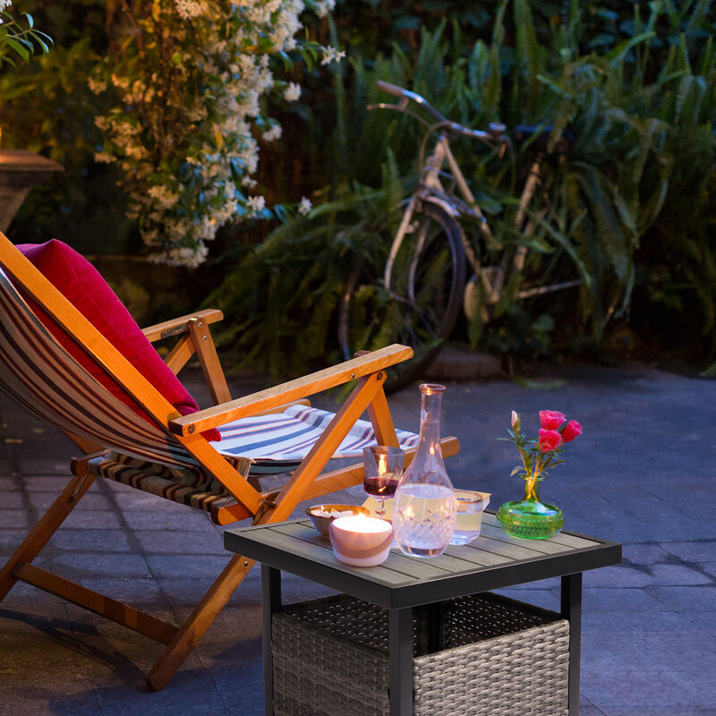 Outdoor Side Table with Umbrella Hole – Patio Table for Garden, Deck & Backyard Seating