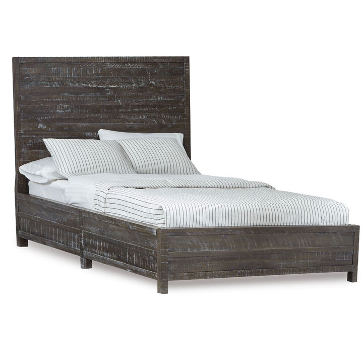 Cas Sengon Tekik Low Profile Panel Queen Bed, Rough Hewn, Rustic Brown - Benzara
