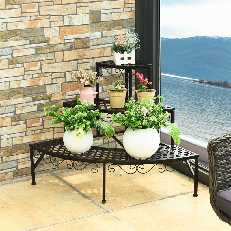 Unique 3 Tier Metal Corner Plant Display Rack for Floral Arrangements