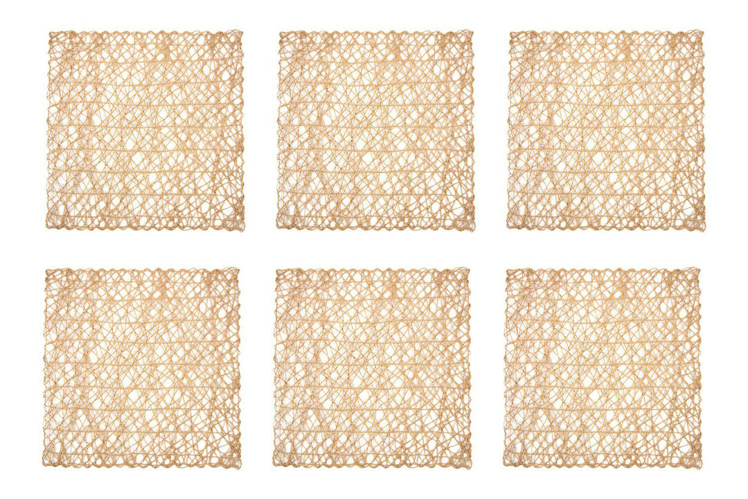 Set of 6 Taupe Brown Mesh Patterned Woven Square Placemats 16"