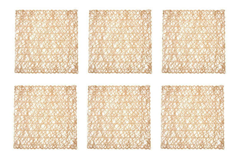 Set of 6 Taupe Brown Mesh Patterned Woven Square Placemats 16"