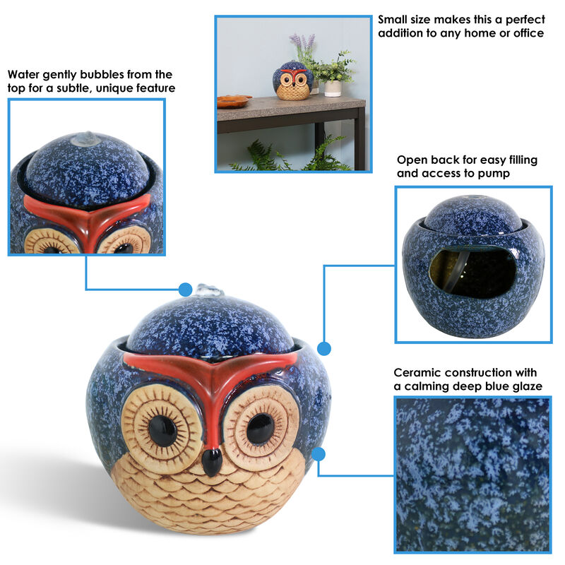Sunnydaze Owl Ceramic Indoor Water Fountain - 6 in