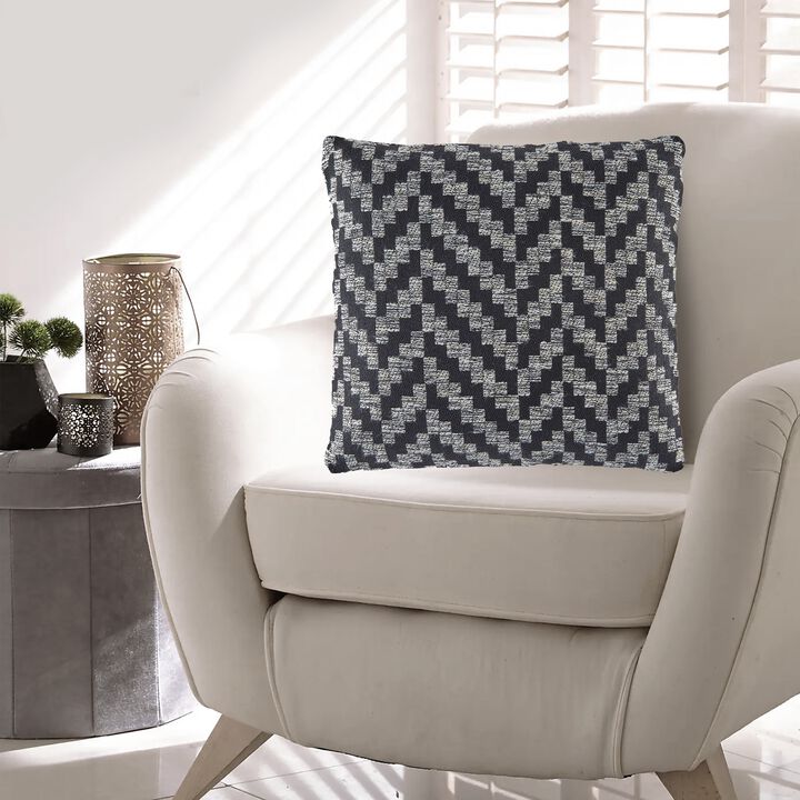 Loey Accent Pillow Set of 4, Indoor Outdoor Chevron, Black Gray Polyester -