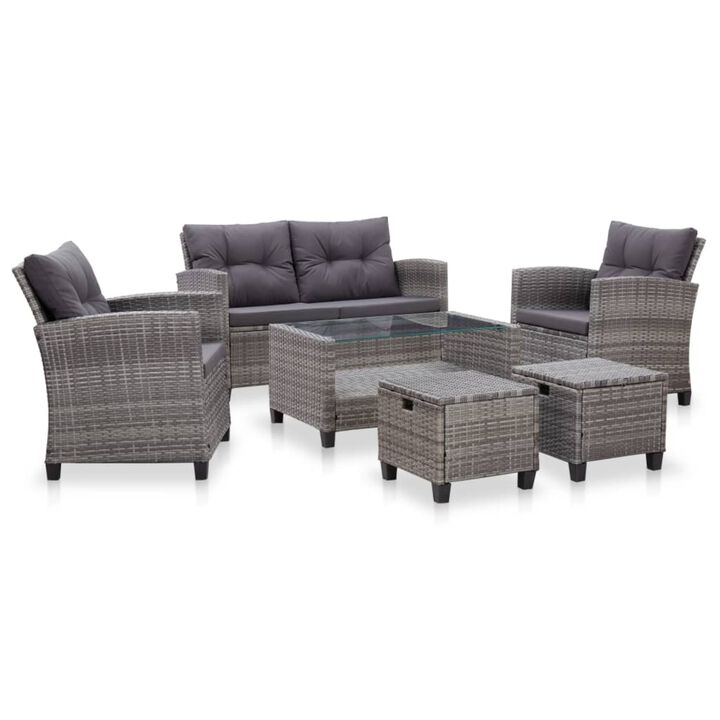 vidaXL 6 Piece Garden Sofa Set with Cushions Poly Rattan Dark Gray