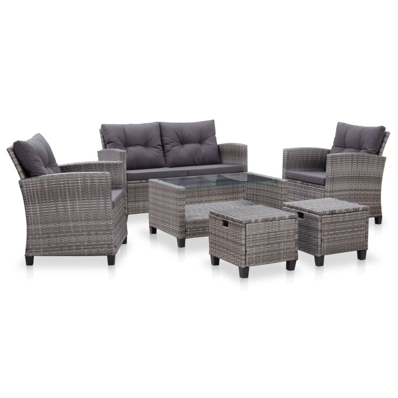vidaXL 6 Piece Garden Sofa Set with Cushions Poly Rattan Dark Gray