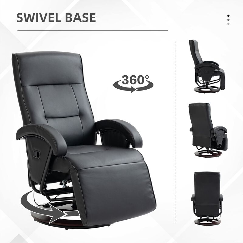 Black Swivel Recliner: 135° Adjustable, Wood Base