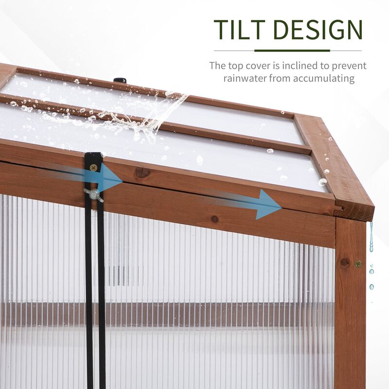 Brown Plant Protector: 39"x26"x16" Wooden Polycarbonate Greenhouse