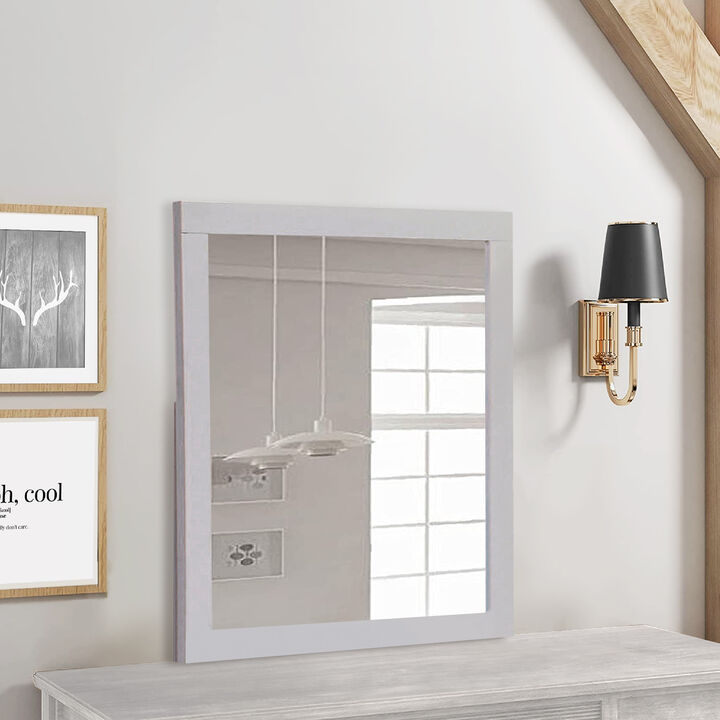 Wooden Frame Mirror with Mounting Hardware, White-Benzara