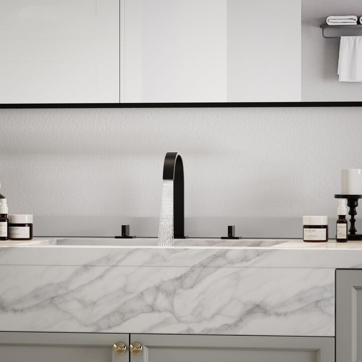 Mondawe Deck Mounted 8 Inch Widespread Double-Handle Bathroom Faucet in Brushed Nickel for Bathroom, Vanity, Laundry