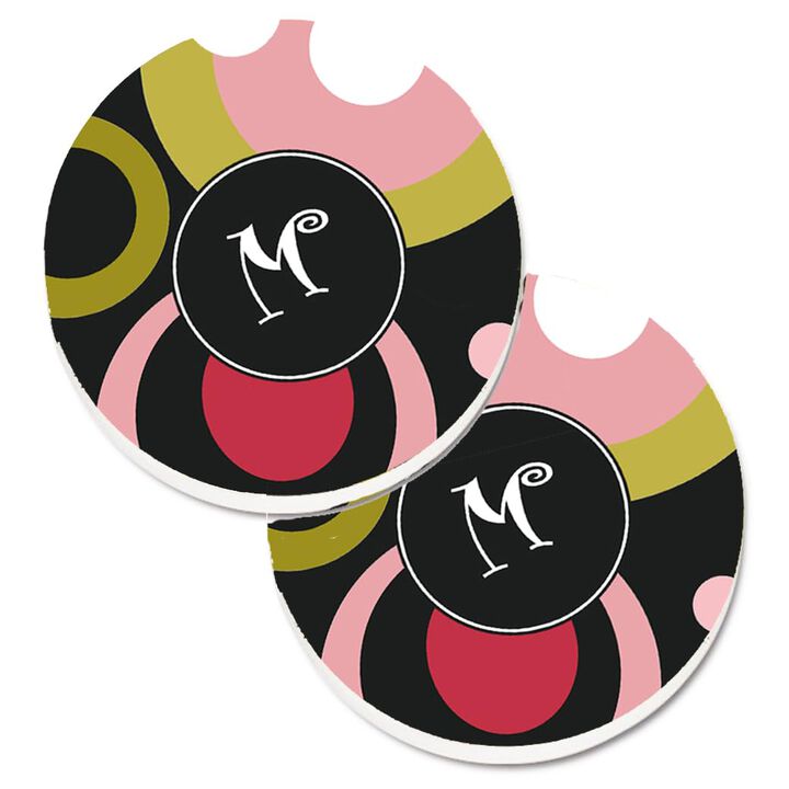 Caroline's Treasures Letter M Monogram - Retro In black Set of 2 Cup Holder Car Coasters AM1001-MCARC, 2.56, Multicolor