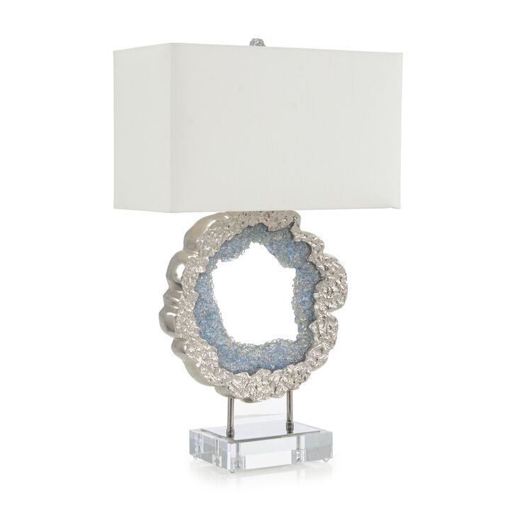 Hammered Nickel and Sea Blue Geode Table Lamp