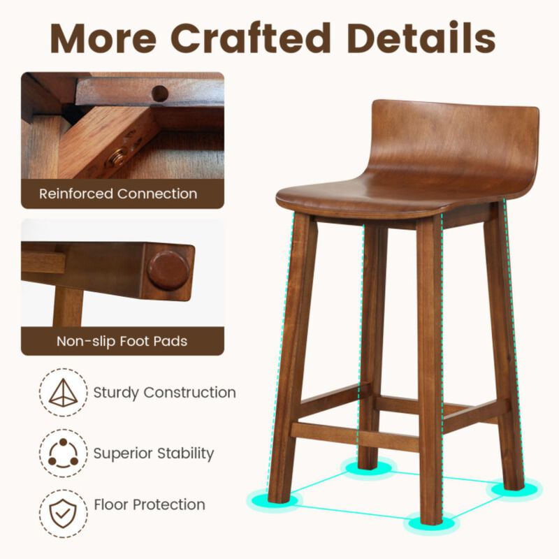 Hivvago Wood Bar Stools Set of 2 with Solid Back and Seat