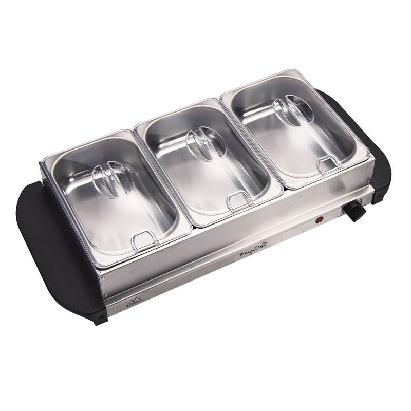 MegaChef Buffet Server & Food Warmer With 3 Removable Sectional Trays , Heated Warming Tray and Removable Tray Frame