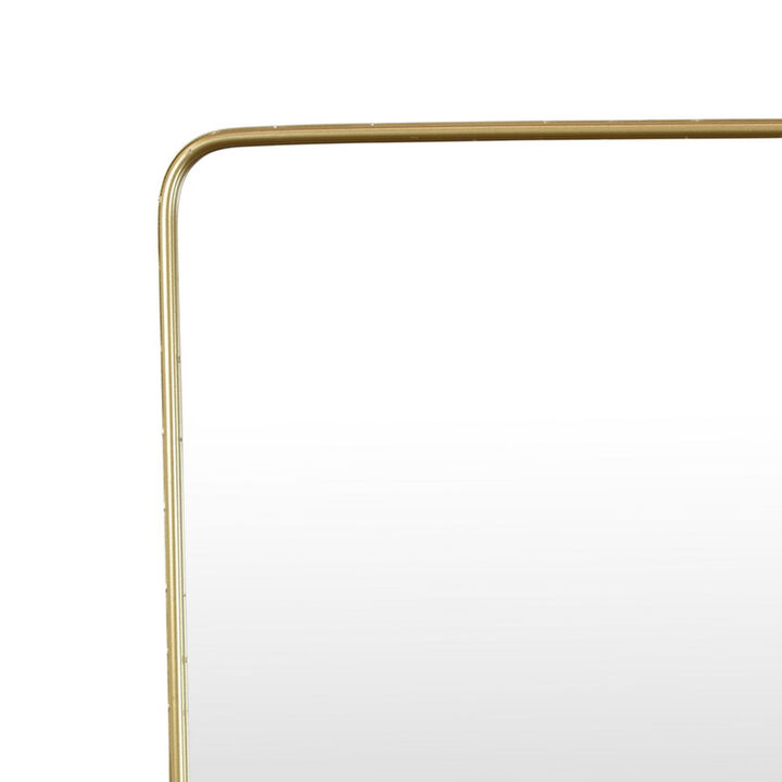 Rectangular Wall Mirror Decoration with Shelf, 17 x 24, Gold Metal - Benzara