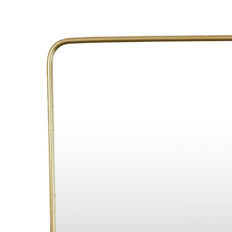 Rectangular Wall Mirror Decoration with Shelf, 17 x 24, Gold Metal - Benzara