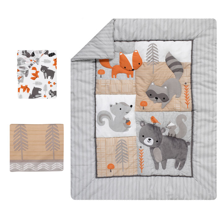 Bedtime Originals Acorn 3-Piece Crib Bedding Set - Gray, Animals, Woodland