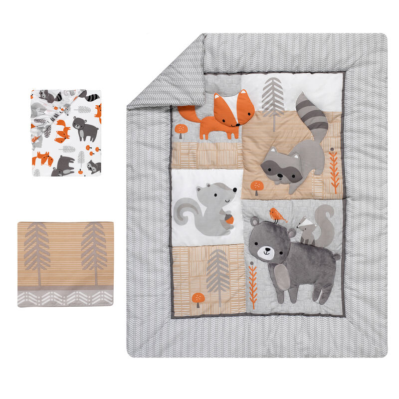 Bedtime Originals Acorn 3-Piece Crib Bedding Set - Gray, Animals, Woodland