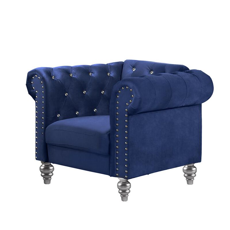 New Classic Furniture Furniture Emma Velvet Fabric Chair with Rolled Arms in Royal Blue