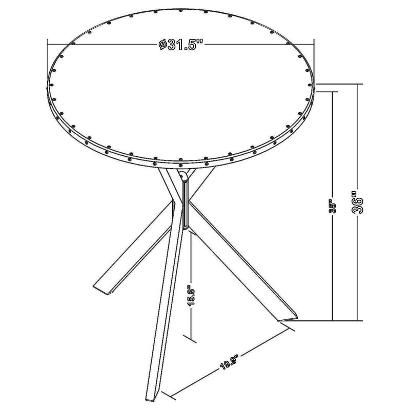 36 Inch Bar Table, Metal Top, Hammered Nails, Intersected Base, Silver  - Benzara