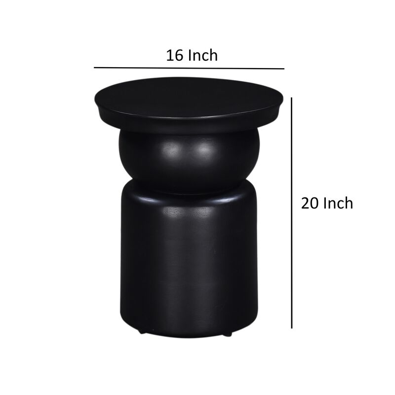 Side End Table, 16 Inch Round Top, Thick Pedestal Base, Black Mango Wood - Benzara