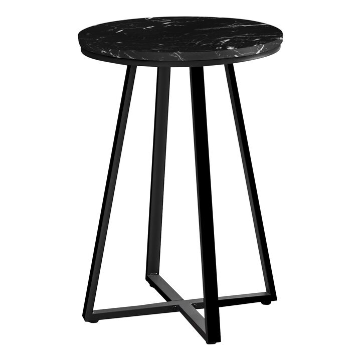 Monarch Specialties I 2179 Accent Table, Side, Round, End, Nightstand, Lamp, Living Room, Bedroom, Metal, Laminate, Black Marble Look, Contemporary, Modern