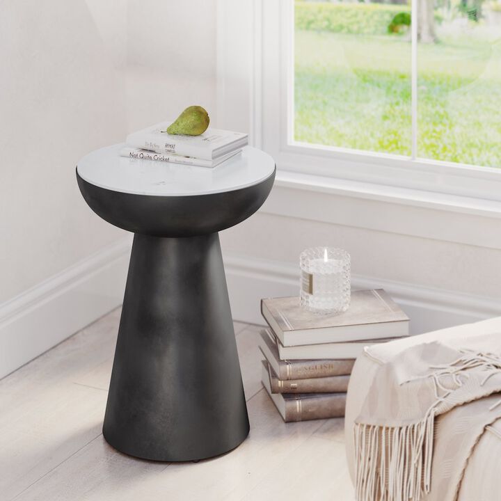 Circularity Modern Luxury Marble and Iron 15" Round Chairside Pedestal End Table