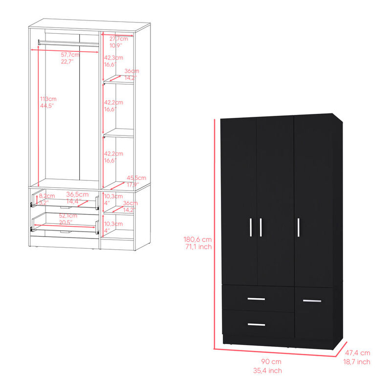 Four Door Armoire Crosby, Bedroom, Black