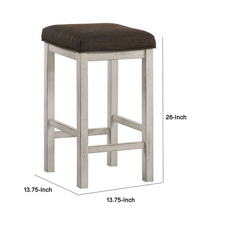 Berg 26 Inch Stool, Brown Fabric Padded Seat, White Wood Base, Set of 2 - Benzara