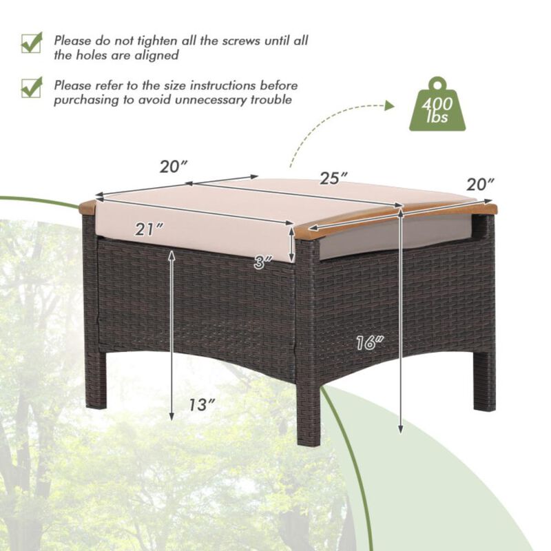 Hivvago Set of 2 Wicker Patio Ottoman Fade-Resistant Foot Rest with Cushion