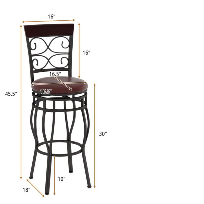 Hivvago 2 Pieces 30 Inch 360 Degree Swivel Bar Stools with Leather Padded Seat-Brown