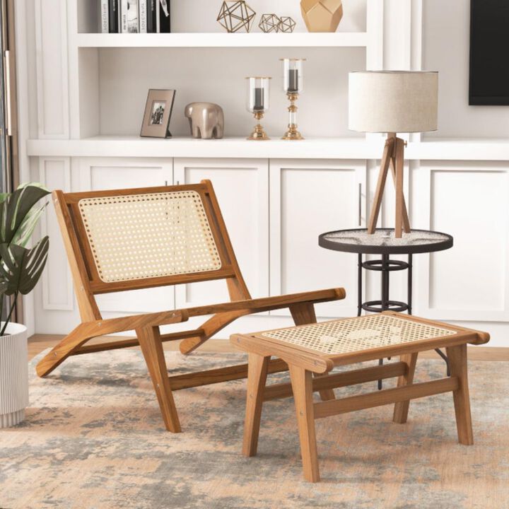 Hivvago Mid Century Modern Accent Chair Farmhouse Handwoven Rattan Chair with Ottoman