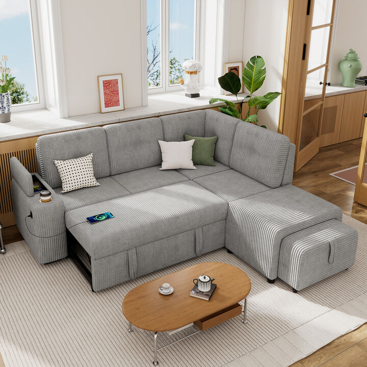 Merax L-shaped Sofa with Movable Ottoman and Stool