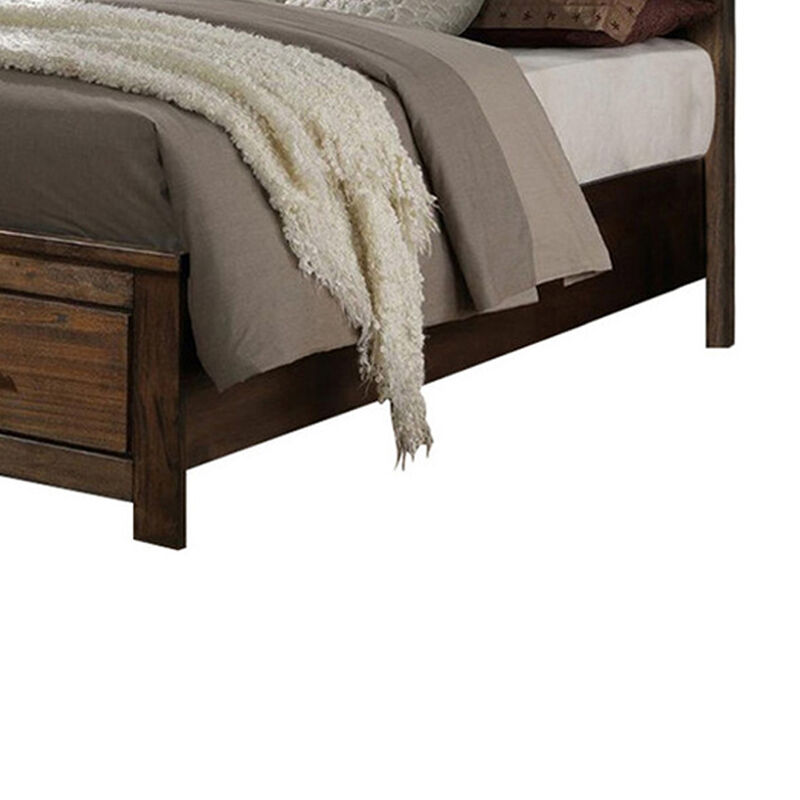 Enchanting Wooden Queen Bed With Display And Storage Drawers, Oak Finish-Benzara