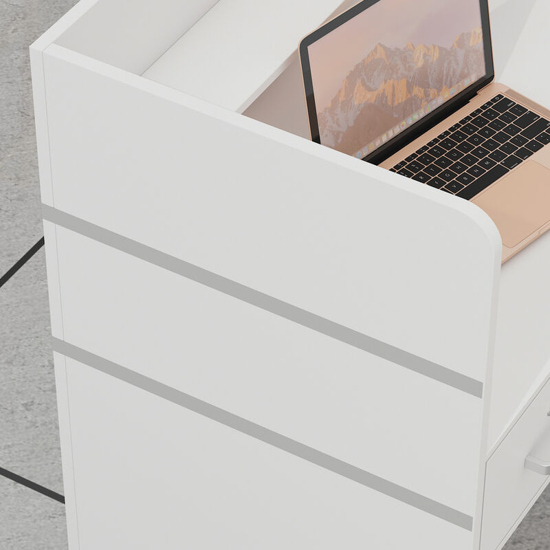 47.2 in. Rectangle White Wooden Desk with 3-Drawers, Cabinet and Shelves