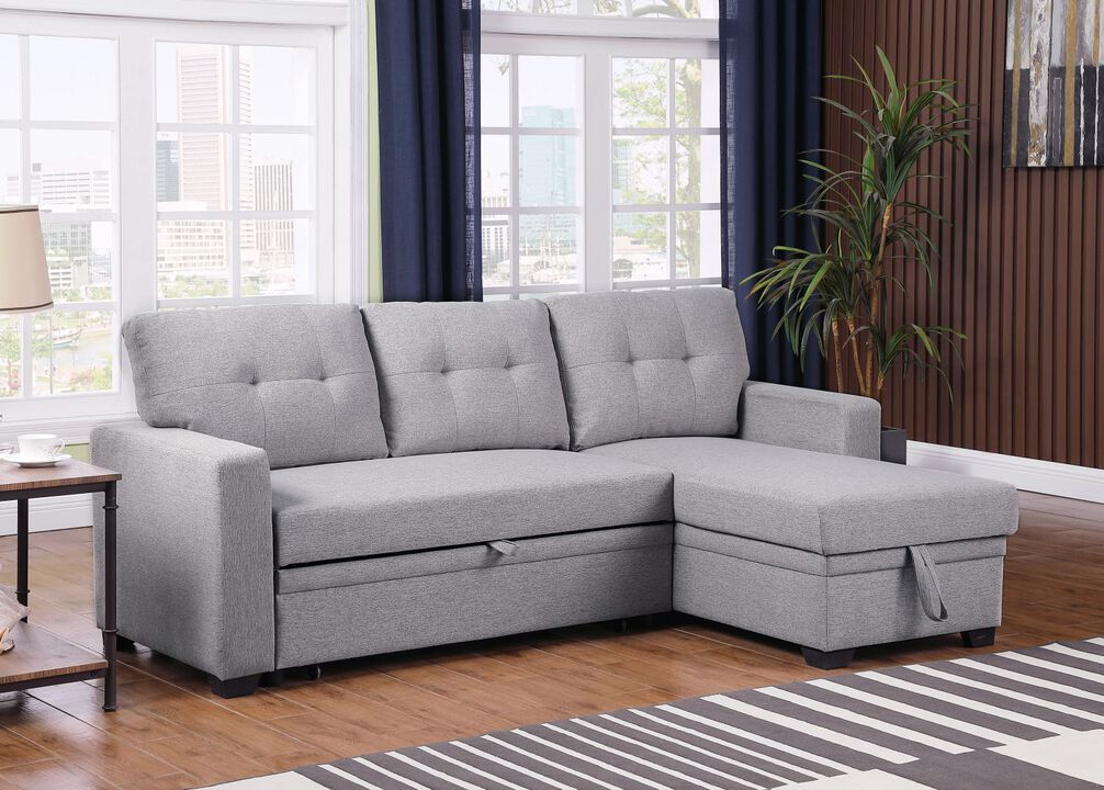 Upholstered Pull out Sectional Sofa with Chaise For Living Room