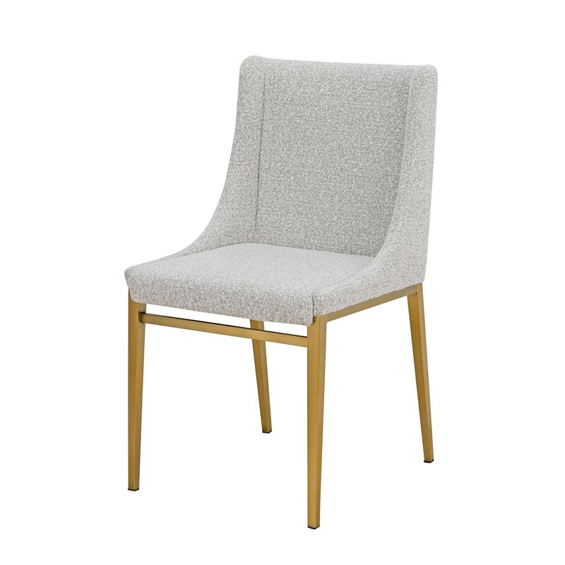 Cid Kinn 19 Inch Dining Chair Set of 2, Light Gray Polyester, Brass Steel - Benzara
