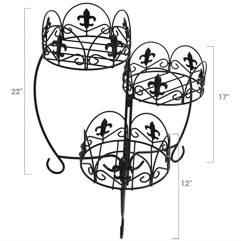 Sunnydaze Black Iron French Lily 3-Tiered Plant Stand - 22 in - Set of 2