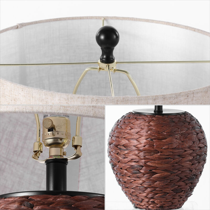 Alaro Farmhouse Coastal Water Hyacinth Basket LED Table Lamp