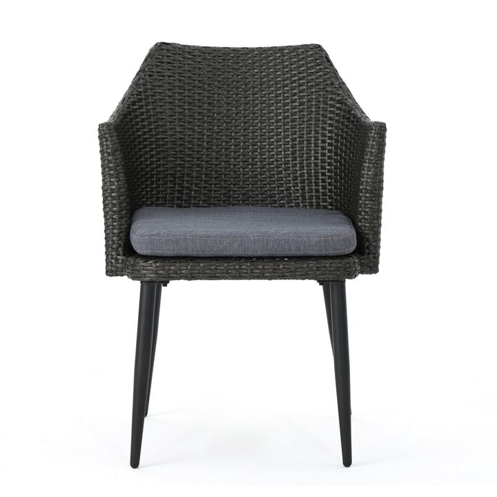 Kenny Outdoor Accent Chair Set of 2, Gray Polyester, PE Rattan, Iron