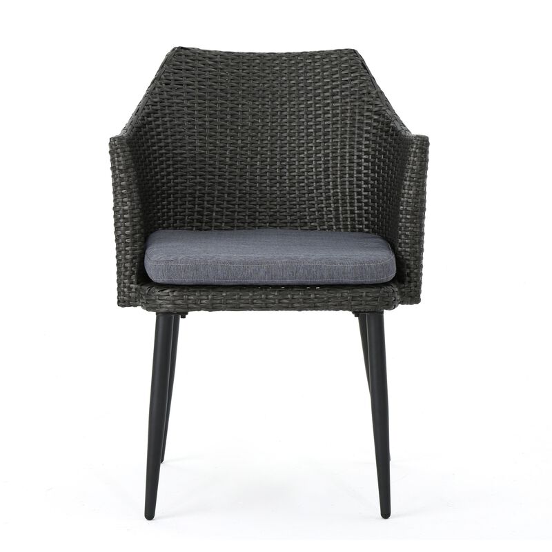 Kenny Outdoor Accent Chair Set of 2, Gray Polyester, PE Rattan, Iron