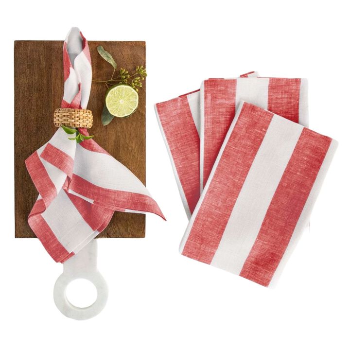 Solino Home 100% Pure Linen Dinner Napkins 20 x 20 Inch Set of 4 | Cabana Stripe