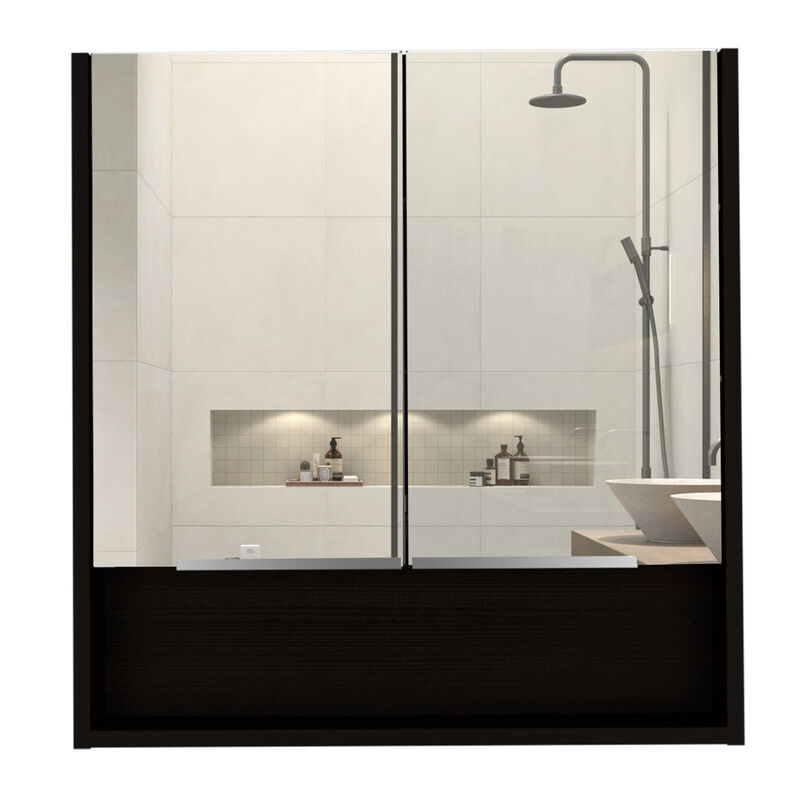 Jaspe Mirror Cabinet, Three Internal Shelves, One Open Shelf, Double Door Cabinet