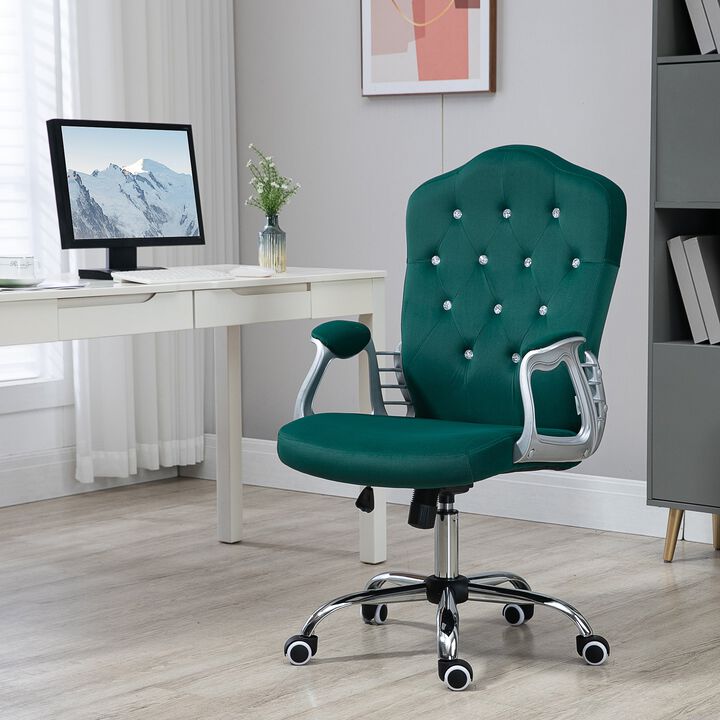 Dark Green Task Chair: Velvet Desk Chair with Adjustable Height