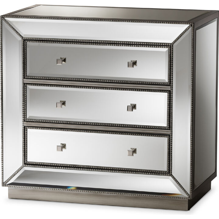 Baxton Studio Edeline Hollywood Regency Glamour Style Mirrored 3-Drawer Cabinet