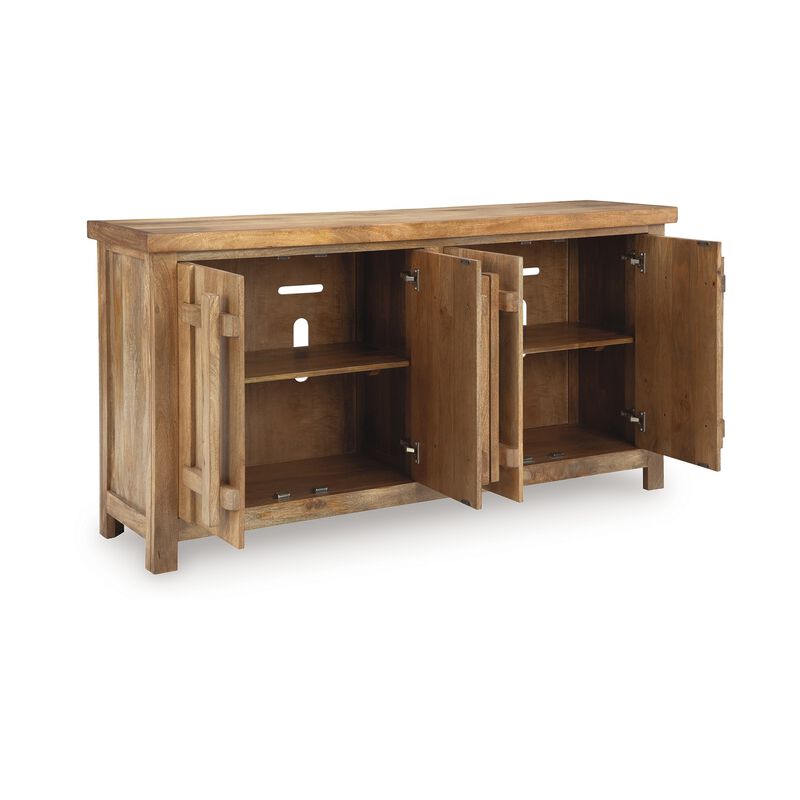 Sideboard Cabinet Console, 68 Inch Craftsman Style, Brown Mango Wood - Benzara