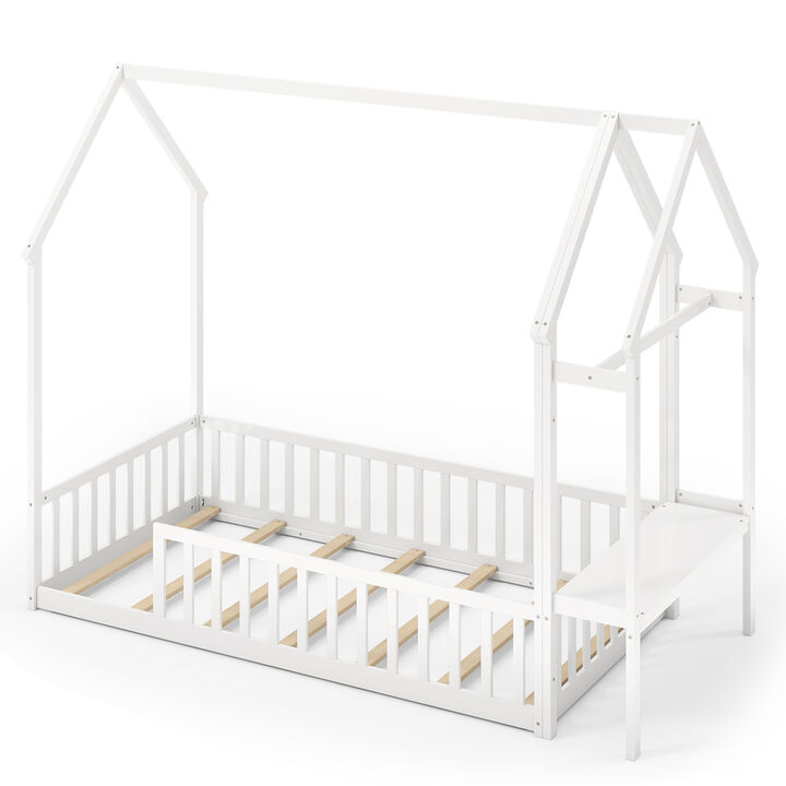 House Floor Bed Montessori Bed Frame with Storage Shelf