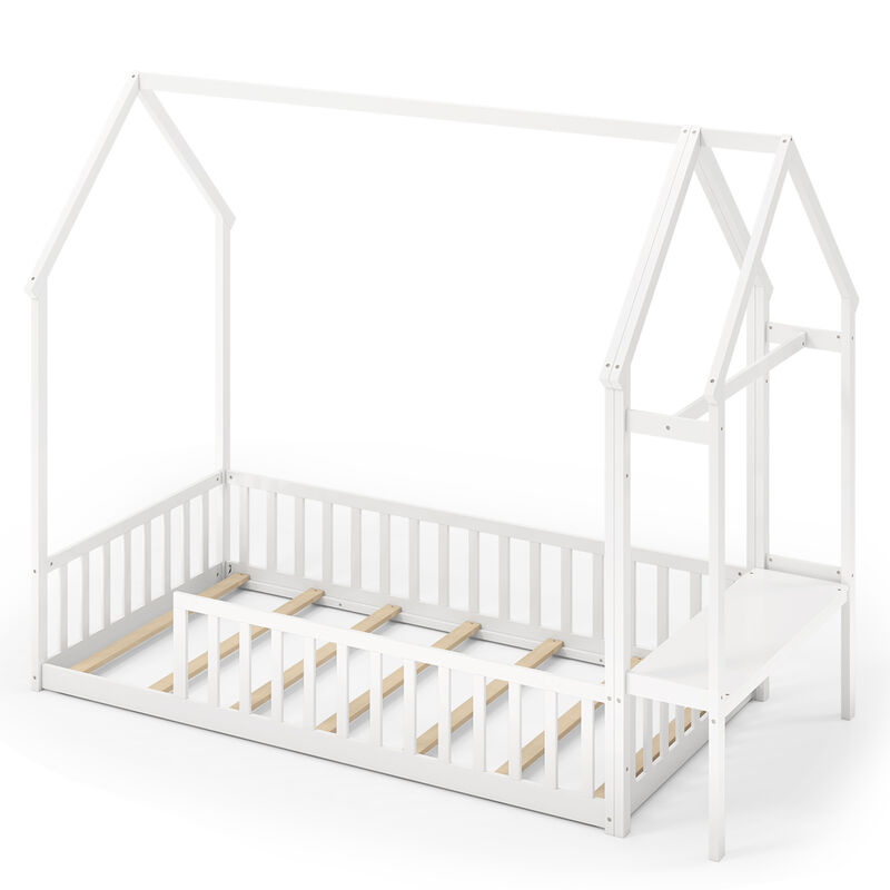 House Floor Bed Montessori Bed Frame with Storage Shelf