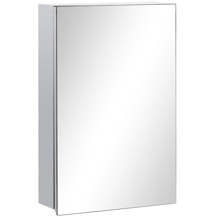 Silver Bathroom Storage: Mirrored Wall Cabinet with 3-Tier Shelves