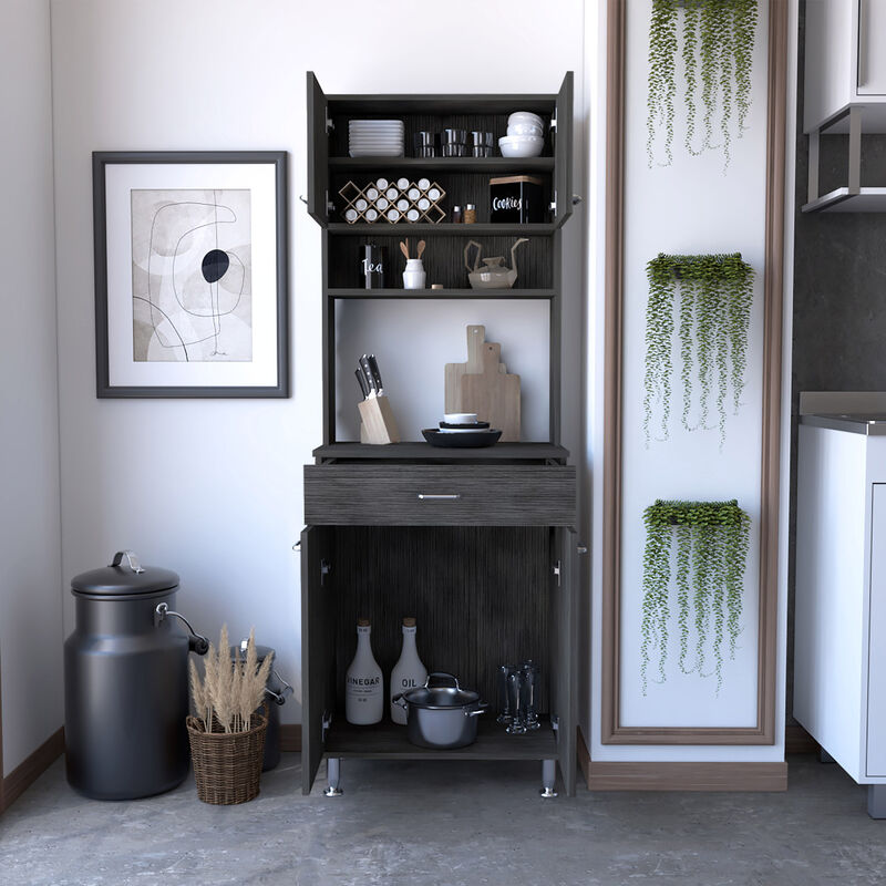 Della 60 Kitchen Pantry With Countertop, Closed & Open Storage - Smokey Oak